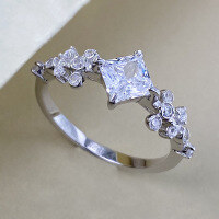 wholesale S925 silver jewelry, new 5*5mm princess-cut high-carbon diamond-set sweet romantic style wedding ring-R1299 White Diamond Princess Cut Ring  Size 8