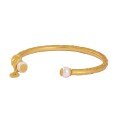 wholesale 925 Silver Plated with 24K Gold New Pearl Hollow Buckle Bracelet, Ancient Method Inherited Carved Open-End Bangle, Long-Lasting Color-0-4