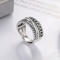 wholesale S925 Sterling Silver Retro Distressed Hollow-Out Chain Unisex Trendy Internet-Famous Design Open Adjustable Ring-0-2