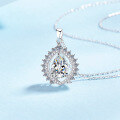 wholesale S925 Sterling Silver Pear Shape Moissanite Necklace for Women, Sunflower Teardrop Pendant Elegant and Sophisticated Collarbone Chain-0-1