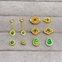 wholesale Gold-Plated S925 Silver Yang Green Jadeite Inlaid Spacer Beads Accessory Bracelet Necklace DIY Fittings Jade Round Bead Positioning Beads-Yang Green Jade Small Round Bean