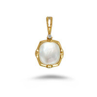 wholesale S925 Silver Plated 14K Gold, Double Layer Stone Necklace with Natural White Crystal and White Shell Elegant Pendant-White Geometric White Shell Pendant (without chain)  925 Silver