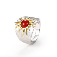 wholesale 925 Sterling Silver Sun Goddess Vintage Ring Natural Red Agate Gemstone Ring for Women, Unique and Niche Design-Sun Goddess Red Agate Ring  US 6