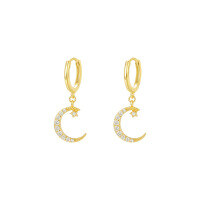 wholesale S925 Sterling Silver Star And Moon Tassel Earrings For Women, Wholesale-E4494-Gold 925 Silver