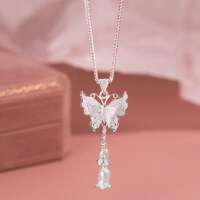 wholesale 999 Silver Fresh and Sweet Forest Style Butterfly Lily of the Valley Necklace Elegant Necklace for Women Y01350-Single chain d9898-45cm pure silver