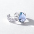 wholesale S925 Sterling Silver Japanese and Korean New Retro Light Luxury Jewelry Waterdrop Natural Sky Blue Topaz Ring Wholesale-0-3