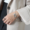 wholesale S925 Sterling Silver YHT003 Korean Style Silver Chain Bracelet with Ins Retro Doll Smiley Face English Tag-0-1