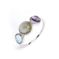 wholesale 925 Sterling Silver Vintage Style Stackable Ring Set with Gemstones, Moonstone, Amethyst, Crystal, Antique Jewelry, Light Luxury Retro-0-4