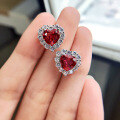 wholesale S925 Silver New European and American Style Fresh Love Heart 8*8 Ruby Heart-shaped Stud Earrings, Hot Seller on Instagram-0-3