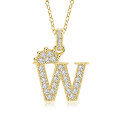 Gold-Plated Copper Crown Zircon Quartz Letter Pendant Necklace-0-26