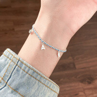wholesale Sterling Silver Minimalist Letter Bracelet Sweet Niche Design Delicate Single Diamond Fish Blue Bracelet S7684-S925 Silver Bracelet Letter L