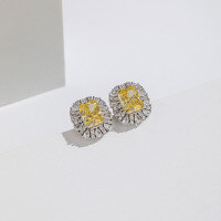 wholesale S925 Sterling Silver Icy Cut High-Carbon Diamond Earrings for Women, Luxury Style Pink Diamond Earrings-Yellow Diamond Earrings 925 Silver