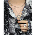 wholesale Metal material, French ins style clavicle chain,, lava texture labradorite white crystal necklace for women-0-3