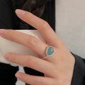 wholesale S925 Sterling Silver Chalcedony Ring for Women, Japanese and Korean New Style Minimalist Fashion Understated Ellipse Open Adjustable Ring-0-3