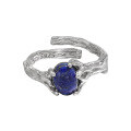 wholesale S925 Sterling Silver Original Niche Design Textured Lapis Lazuli Light Luxury Adjustable Ring for Women-0-4