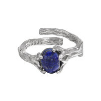 wholesale S925 Sterling Silver Original Niche Design Textured Lapis Lazuli Light Luxury Adjustable Ring for Women-Platinum [No. 14/Adjustable] Opening adjustable