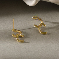 wholesale 925 Silver Irregular Retro Double C Earrings In。-E365E-Gold 925 Silver