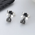 wholesale S925 Sterling Silver Retro Cute Bow Bell Pendant Ear Studs French Lady Style Small Matching Earrings-0-0