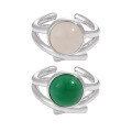 wholesale S925 Sterling Silver Women's Ring with Small Niche, Unique, Elegant, and High-End Irregular Hollow Line Design Featuring White Agate-0-4