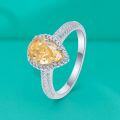 wholesale S925 Sterling Silver Yellow Teardrop Ice Flower Cut Ring for Women, Fashionable Crystal Gemstone Light Luxury Design Teardrop Lady-0-0