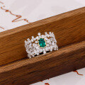wholesale S925 Silver Plated 14K Gold Japanese Retro Light Luxury Style Emerald Ring-0-5