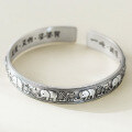 wholesale 999 Silver Nalan Literary Retro Ethnic Minimalist Design Thai Silver Elephant Text Bangle S7853-0-2