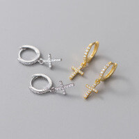 wholesale S925 Sterling Silver Fresh and Sweet Stylish Exquisite Diamond-Studded Cross Ear Clips M05618-Silver-One pair 925 silver