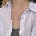 wholesale S925 Sterling Silver Herringbone Mabe Pearl Double Hoop Pendant Necklace, Versatile and Stylish Ins Minimalist Light Luxury Women's Collarbone Chain-0-2