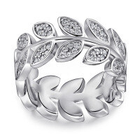 wholesale S925 Sterling Silver Leaf Wrap Ring for Women, Hot-Selling Style in Cross-Border E-Commerce, Factory Dropshipping-Platinum US size 5#