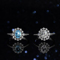 Sterling Silver Natural Blue Topaz Moissanite Ring One Carat Oval Twist Setting-0-4