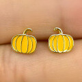 wholesale S925 Sterling Silver Gold-Plated Resin Pumpkin Stud Earrings, Small and Exquisite, Cute and Sweet Christmas Accessory Earrings Gift-0-1