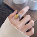 wholesale S925 Sterling Silver Vintage Style Small Fox Amber Beeswax Stone Trendy Chinese-inspired Adjustable Ring-0-1