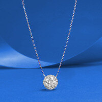 wholesale S925 Sterling Silver Classic 7mm Round Diamond Halo Pendant Necklace, Elegant and Versatile, Cross-Border Live Stream-N516 Round Diamond Set 925 Silver