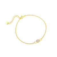 wholesale S925 Sterling Silver French-style Openwork Double Heart Bracelet With Zircon And Butterfly Accent-L795-Gold/16+3cm 925 Silver