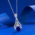 wholesale S925 metal new blue sapphire pendant 80mm cushion ice flower cut exotic women's necklace for dropshipping-0-1