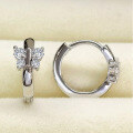 wholesale 925 Sterling Silver Micro-Pave Zircon Butterfly Hoop Earrings with Ear Clasp, Fashionable, Sweet, Lovely, Fresh, and Versatile for Everyday Wear-0-3
