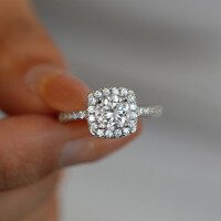 PT950 Plated S925 Silver 1ct Moissanite Square Halo Prong Ring Cross-border Dropshipping-2 carats (superior white moissanite)  Hong Kong lot number 19