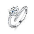 925 Silver Moissanite Ring Women's 1 Carat Hot-Selling Cross Six-Prong Setting-0-2