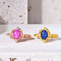 wholesale S925 Sterling Silver Light Luxury New European and American Fashion High-End Cultivated Six-Ray Star Ruby and Sapphire Ring-Starlight Sapphire Ring (Gold)  US 5
