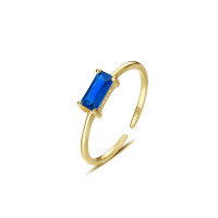 wholesale 925 Sterling Silver Retro Square Colored Gemstone Ring For Women, Ins Cross-border Thin Open Band-K227K-dark blue Adjustable opening
