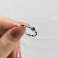 wholesale S925 Sterling Silver Emerald Green Diamond Inlaid Adjustable Open Ring Light Luxury Chain Square Ring R00857-0-2