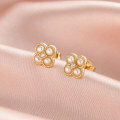 wholesale S925 Sterling Silver Cross Clover Design Natural Freshwater Pearl Earrings Wholesale-0-2