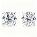 S925 Silver Cross-Border Classic Four-Prong Round Moissanite Zircon Ear Studs-0-3