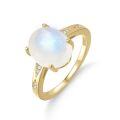 wholesale S925 Sterling Silver Hot-selling Cross-border Natural Moonstone Ring for Women, Versatile Fashion Gold-colored Band, Niche Luxury Hand Jewelry-0-4