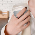 wholesale S925 Sterling Silver Retro Minimalist Geometric Baroque Style Versatile Trendy Cold Tone Index Finger Ring-0-3