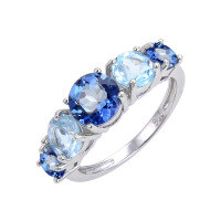 wholesale S925 silver, manufacturer direct supply colored crystal ring for women,-Rainbow Blue US Size 10