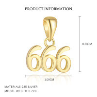 wholesale S925 Sterling Silver Women's Lucky Number Necklace, Fashionable And Versatile Pendant, Trendy Delicate Cross-border Choker-6-Yellow Gold/Single Pendant 925 Silver