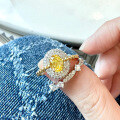 wholesale S925 sterling silver gold-plated high-carbon diamond 5*7mm prosperity yellow diamond ice-cut ring style-0-1