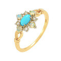 wholesale S925 silver jewelry, ager*22 summer Dear exquisite vintage anemone diamond natural turquoise opal ring-0-0