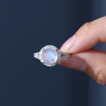 wholesale S925 Sterling Silver Light Luxury Natural Cream Blue Moonstone Ring 25 Carats, Fairy Style for Women-0-2
